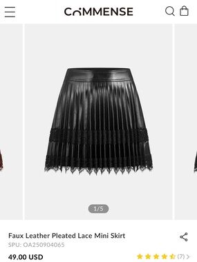Commense Women’s Faux Leather Pleated Mini Skirt